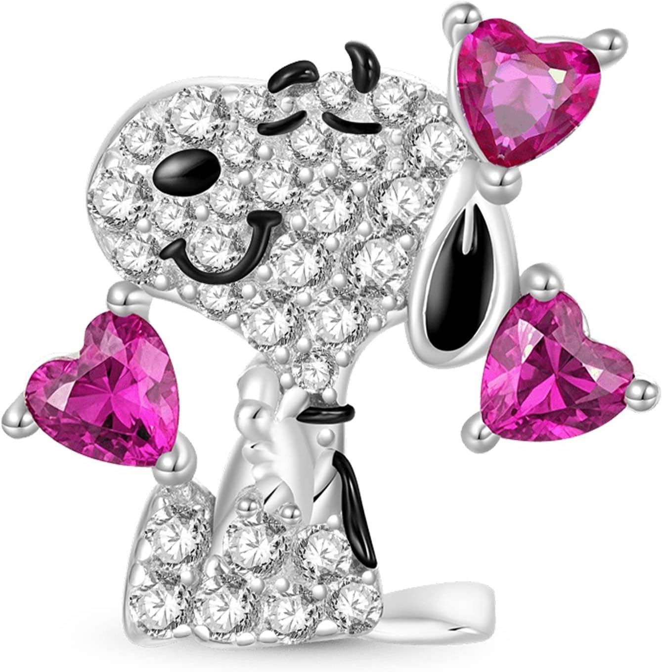 GNOCE Peanuts Snoopy Love Diamond Charm for Women, S925 Sterling Silver Dangle Charms for Women Wife, Valentine‘s Day, Mother’s Day Jewelry