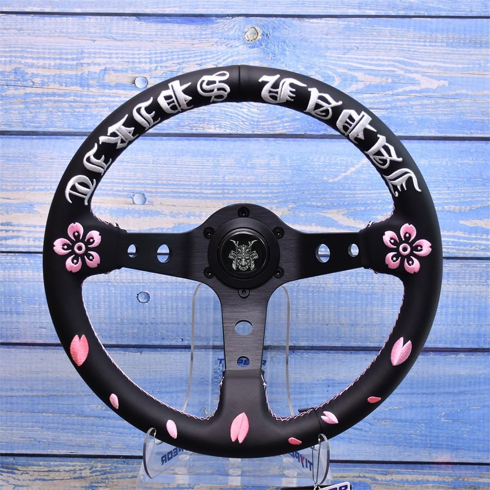 Racing Adventure Car Steering Wheel 320mm 12.5" Black Microfiber Leather/Suede Grip Aluminum Frame Deep Dish (3" Deep) Sports Drifting Reinforced Steering Wheel with Horn Button