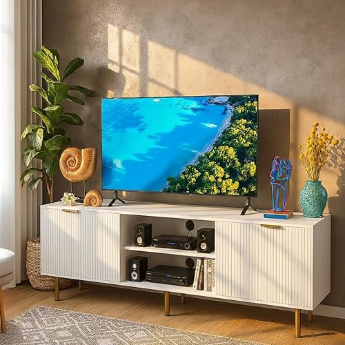 Soporte de TV para televisores de hasta 65 pulgadas, soportes de TV para sala de estar y dormitorio, consola de TV moderna de mediados de siglo,