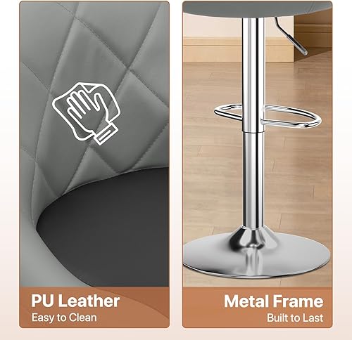 Miniatura 72 de Magshion Juego de 2 taburetes de bar, modernos taburetes de bar giratorios de piel sintética con respaldo, sillas de bar cuadradas ajustables sin