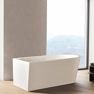Belvit Halbfreistehende Eckbadewanne 170 x 78 cm links, Acryl Badewanne weiß glänzend mit Klickablauf, raumsparbadewanne für Eckmontage, freistehende wanne teilfreistehende badewanne modern, Weiß