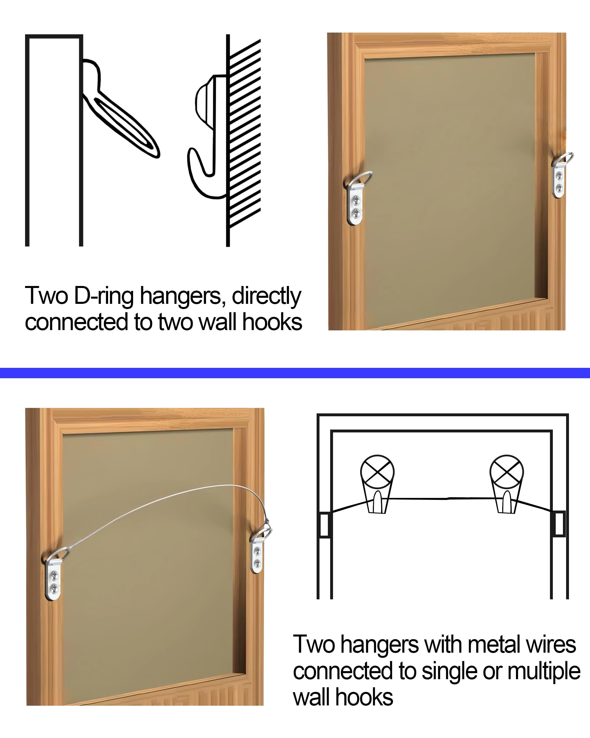 MAKABEE 30 Pcs D-Ring Steel Picture Hangers with 60 Pcs Screws,Heavy Duty Double Holes Picture Hooks for Hanging Clock Paintings , Mirror, Decoration, Paintings 3