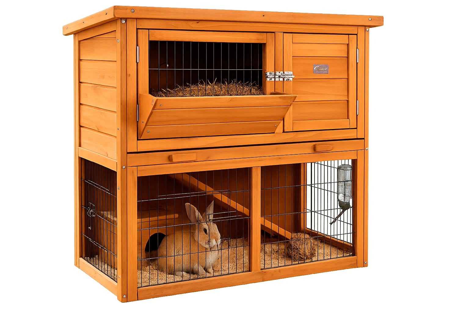 Bunny Business 2-Tier Double Decker Rabbit/Guinea Pig Hutch with Sliding Tray & Hay Rack (Red)
