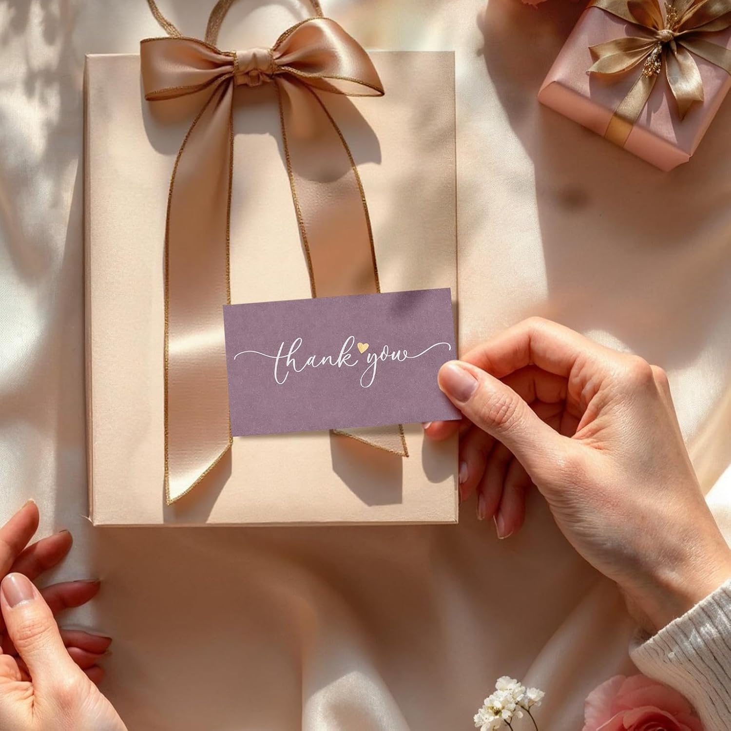 Prims & Flourish Small Thank You Cards Bulk, 100-Pack Mini Thank You For Your Order Cards, Plum Blossom Collection, 2 x 3.5 Inches, Business Card Size - Image 2