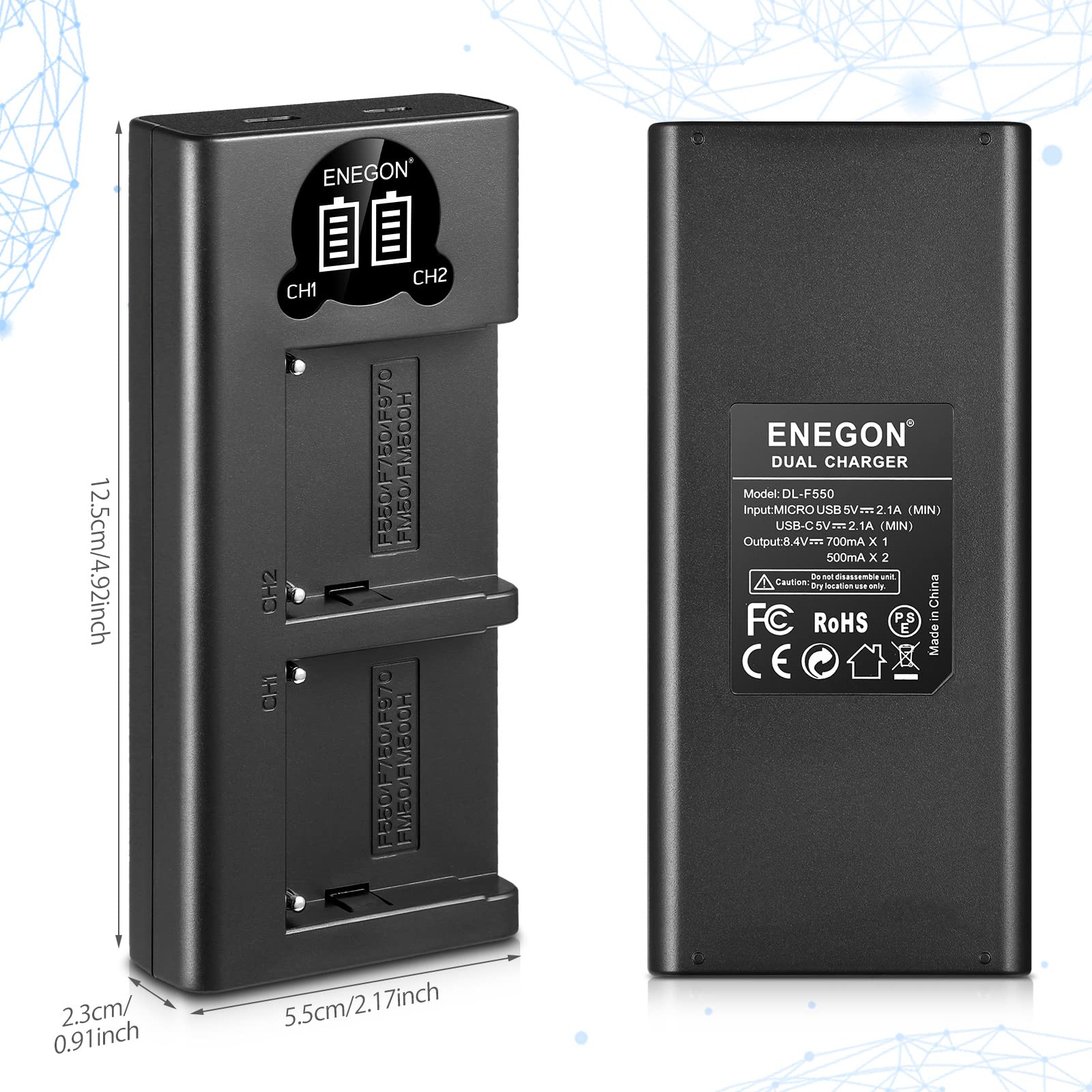 ENEGON DL-F550 Cargador para Sony NP-F550 NP-F330 NP-F570 NP-F530 DCR-VX2100 DSR-PD150 DSR-PD170 FDR-AX1 HDR-AX2000 HDR-FX1 HDR-FX7 HDR-FX1000 HVL-LBPB Sony CCD-RV100 Cámara Digital CCDRV200 TR940