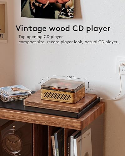 Miniatura 5 de Caja de música con reproductor de CD con Bluetooth, nostálgico, retro, reproductores de CD portátiles para el hogar, altavoces de alta fidelidad,