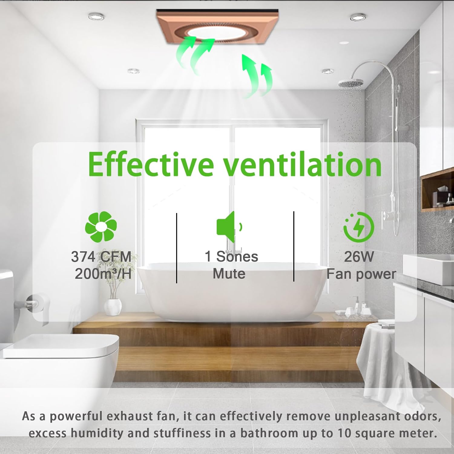 Bathroom Exhaust Fan with LED Light, Quiet Ventilation Bath Fan Combo for Ceiling,Vent Fans 374 CFM Adjustable Light 3000K/4000K/6500K for Laundry Shower Restroom Farmhouse