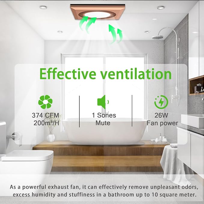 Ventilador de extracción para baño con luz LED, ventiladores de ventilación para techo, combinación de ventilador y luz de ventilación de 374 CFM y 1,2 sones, silencioso para baño, ducha y aseo, estilo granja, luz ajustable de 3000K/4000K/6500K miniatura 3