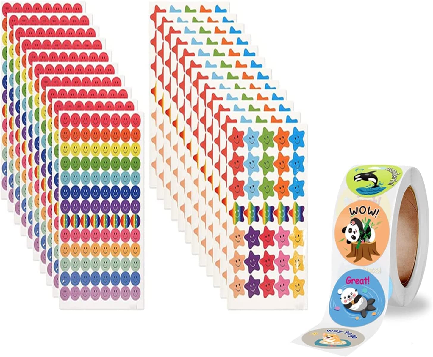 Happy Face Star Stickers, Cute Animal Reward Stickers for Teachers, Motivational Incentive Stickers for Kids, Round Cartoon Labels for Students All Class 1 Roll + 20 Sheets (Animal Reward Stickers)