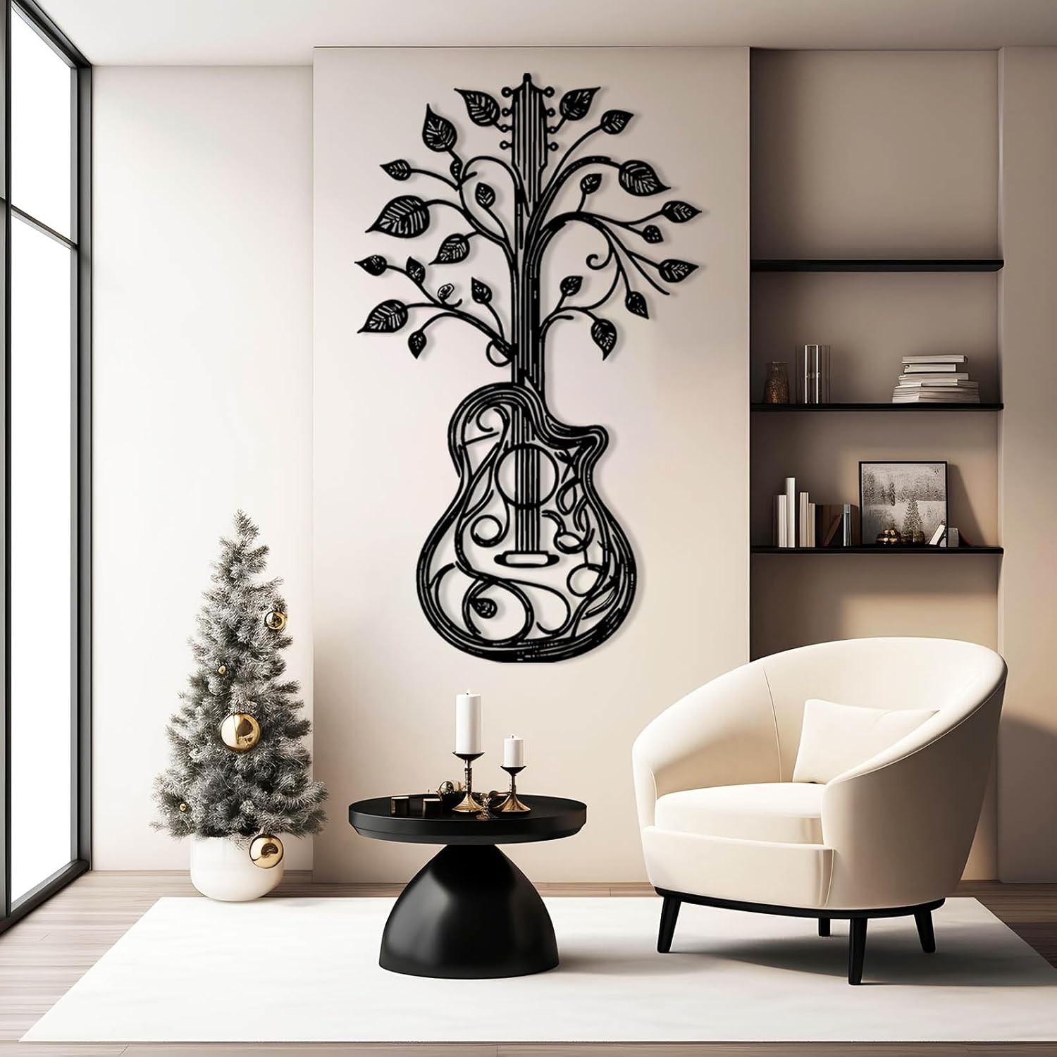 Guitar Metal Wall Decor, Tree of Life Guitar Minimalist Decor, Guitar Art Wall Decor, Abstract Guitar Metal Wall Art, Music Metal Wall Art, Music Room Decor, Music Lover Gift (Gold, 30"x18"|76x45cm)