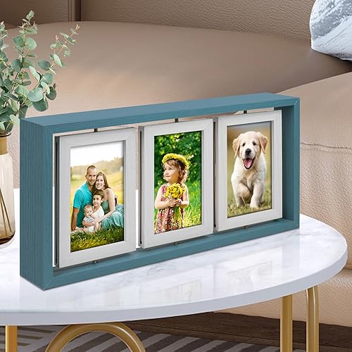 Vista 37 de ZEEYUAN Marcos de fotos de escritorio de 4 x 6 pulgadas, marco de fotos rústico giratorio flotante de 4 x 6 pulgadas, marco de doble cara
