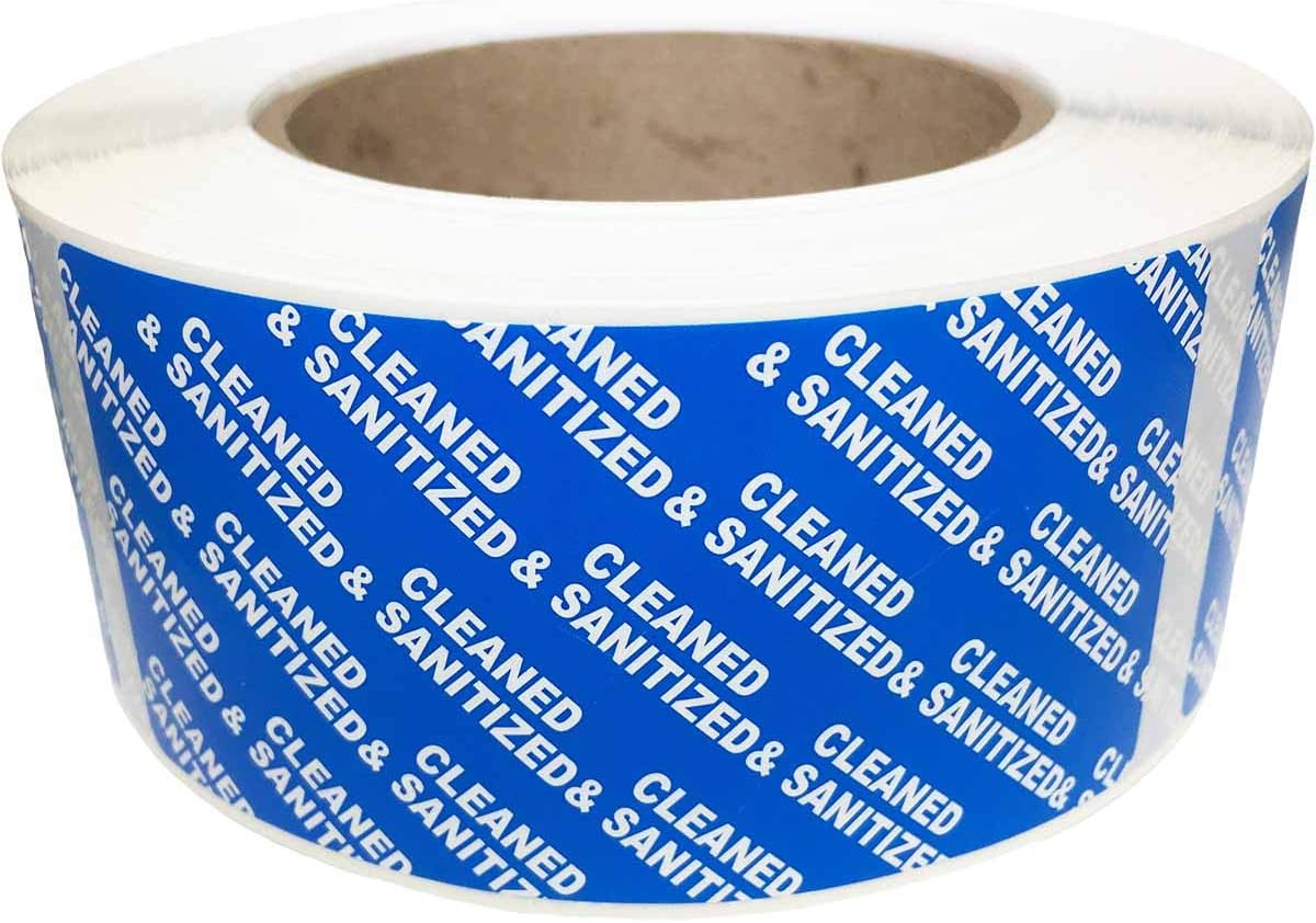 Blue Cleaned and Sanitized Tamper Evident Seals, 2 x 4 Inch, 500 Total Labels