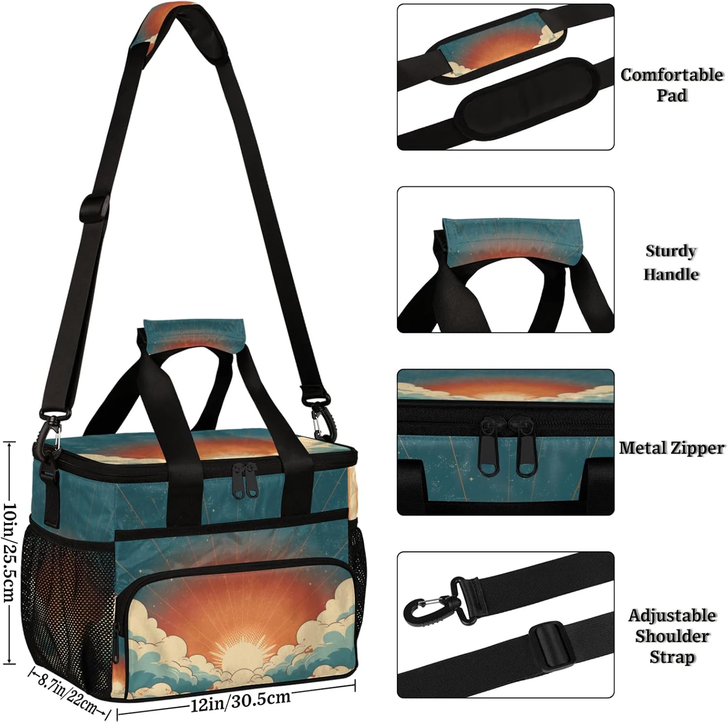 Sunrise Insulated Picnic Backpack Lunch Box for Women Men Picnic Basket Tote Lunch Bag Picnic Bag Portable Lunch Bags for Picnic, Beach, Work, Trip,Office, Camp