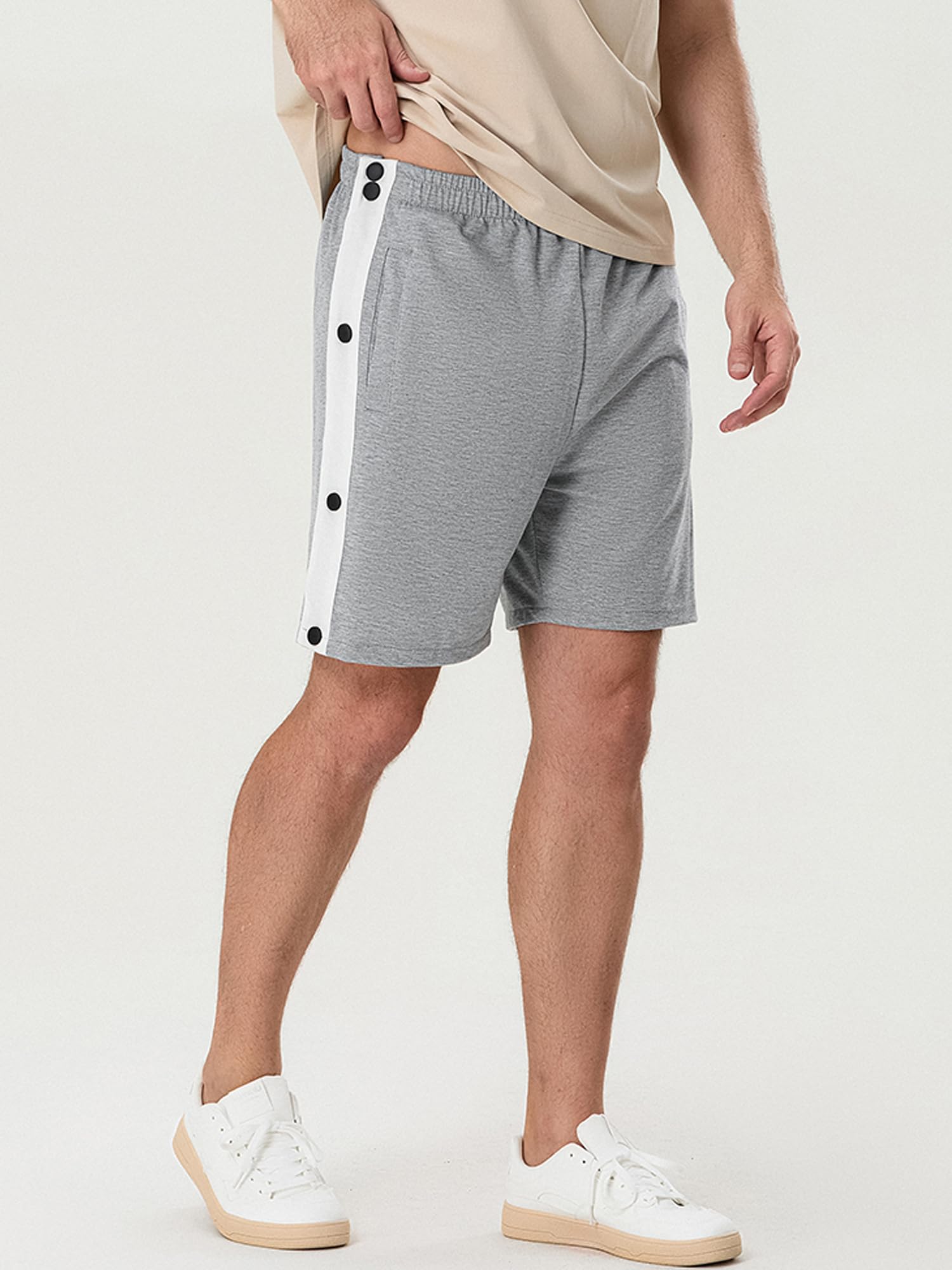 Sexy Outfit Pantaloncini Sportivi da Uomo a Strappo Chiusura con Bottoni Automatici Laterali Vita Elastica Pantaloncini da Allenamento per Palestra per Recupero Post Intervento Chirurgico con Tasche