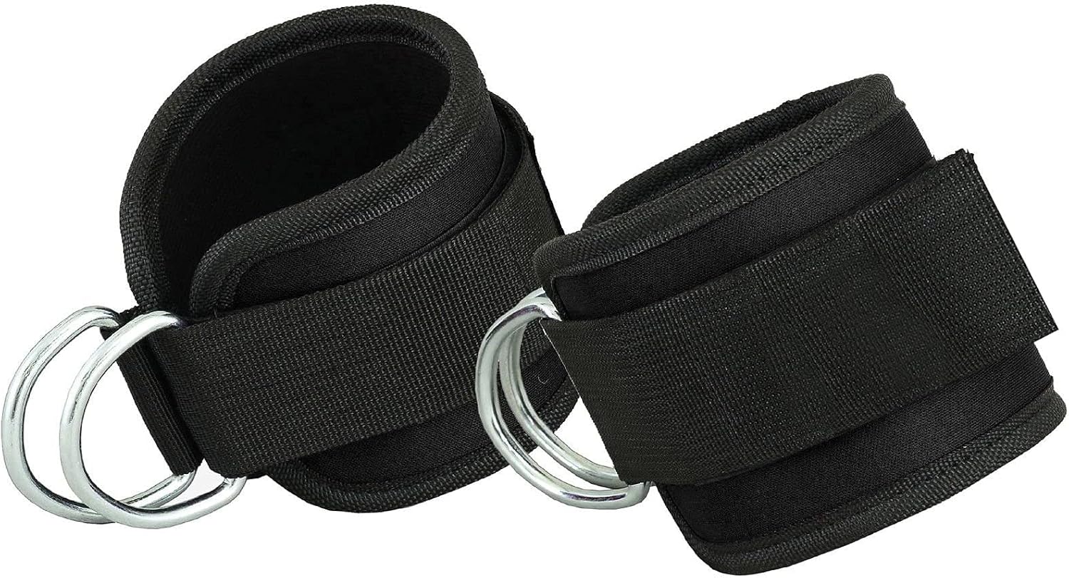 1 Pair Double D Ring Ankle Cuff Strap Adjustable Foot Weight Belt for Cable Machine Attachment
