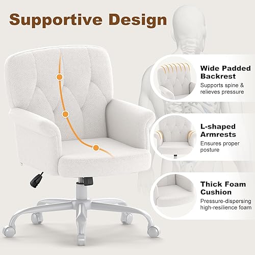 Miniatura 4 de ZZH Comfy - Silla de escritorio para oficina en casa, silla de tocador tapizada con ruedas y brazos, moderno asiento giratorio ajustable para sala