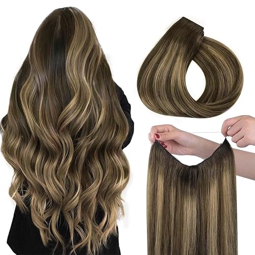 Extensiones de cabello tipo halo hotbanana con aureola, extensiones de cabello humano real, lacio, marrón chocolate a rubio caramelo, extensiones de