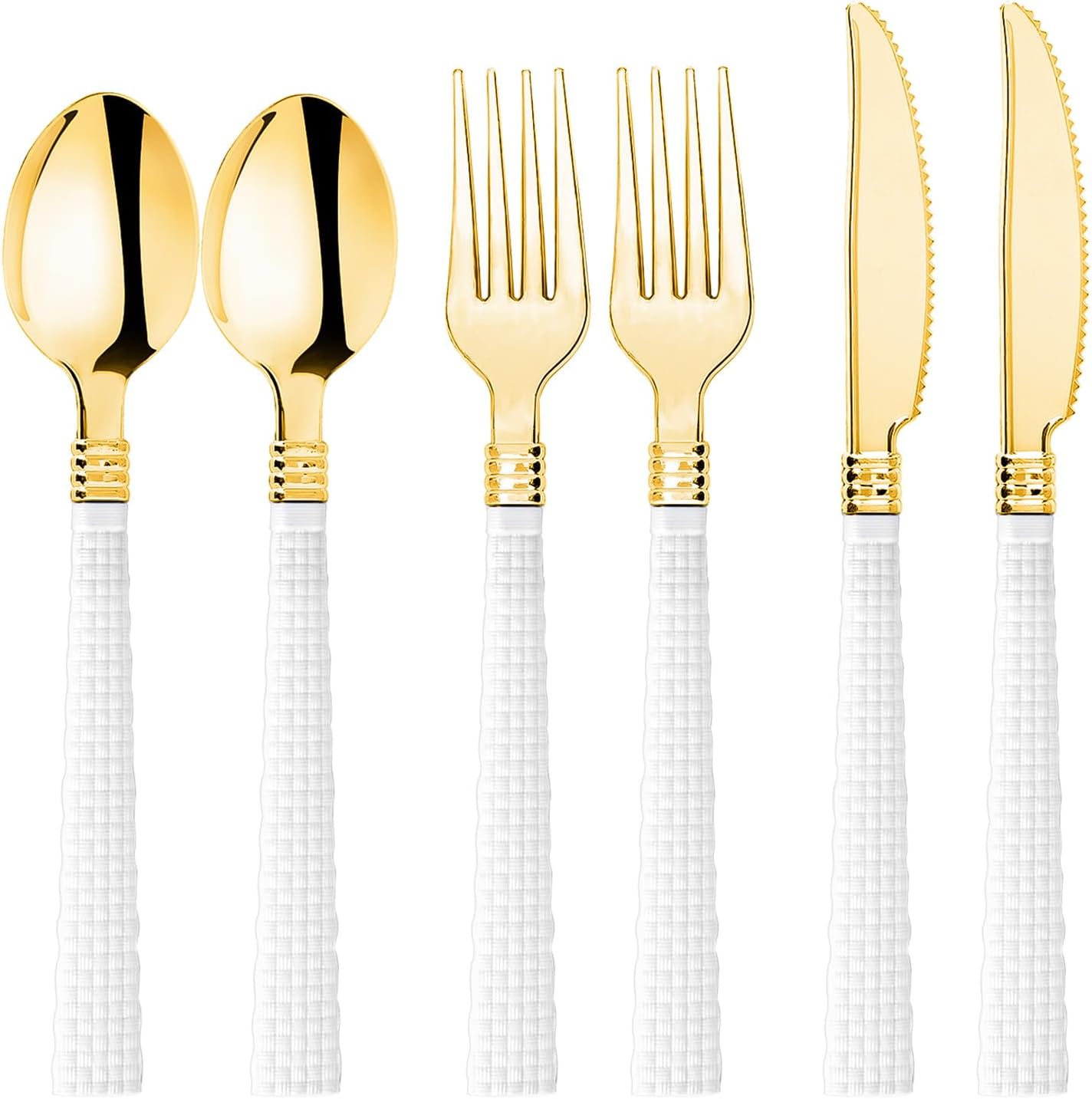 N9R 150Pcs Gold Plastic Silverware - Gold Disposable Cutlery Set with Black Handles with 50 Forks, 50 Spoons and 50 Knives - Perfect for Parties,Halloween, Birthdays, Wedding and Everyday Use