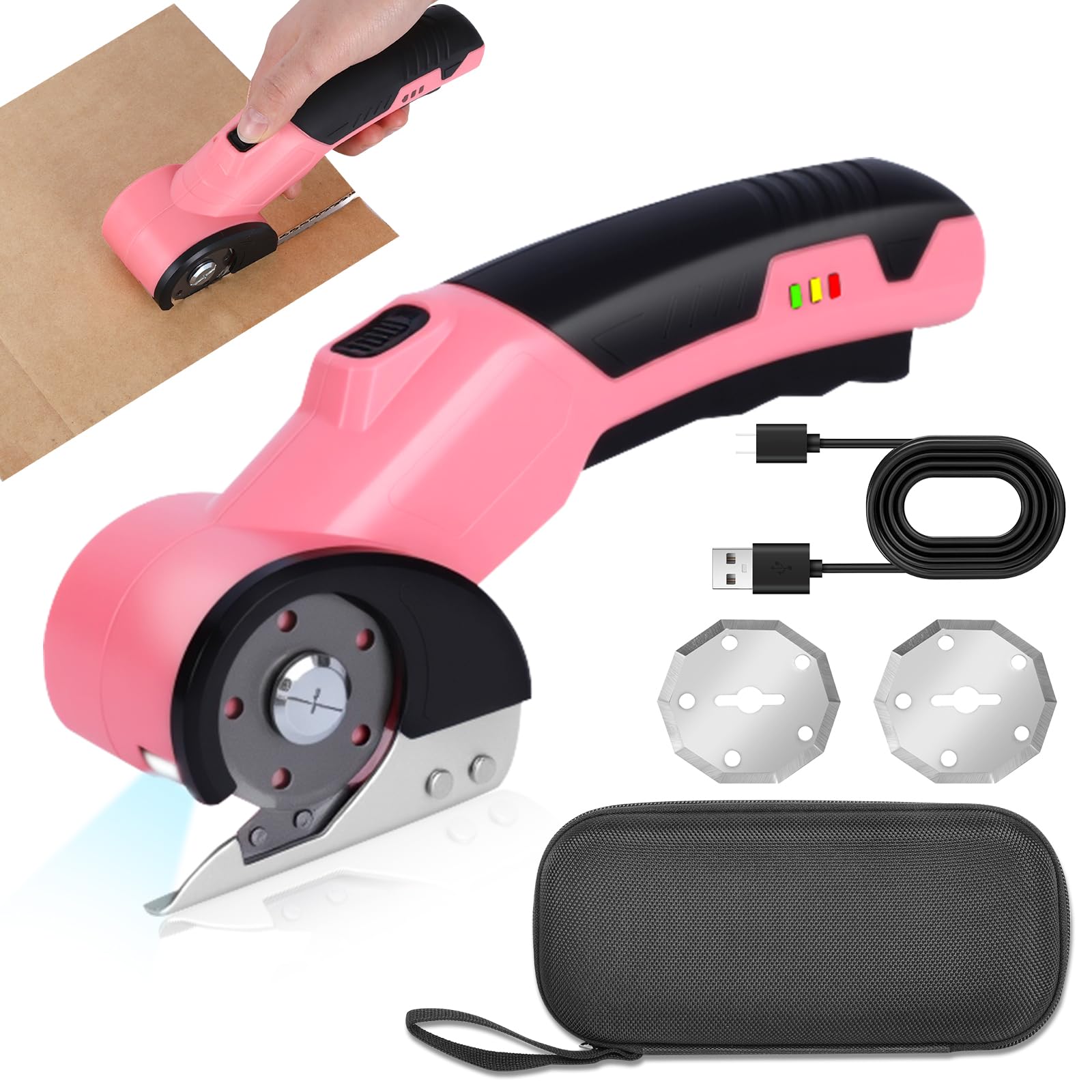 Ciseaux Electrique Tissu Couture 4.2V, Ciseaux Électrique sans Fil avec 2 Lames, Carton Puissant, pour Tissu, Cuir, Tapis, Plastique, PVC, DIY & Couture Ciseaux électriques rotatifs sans fil
