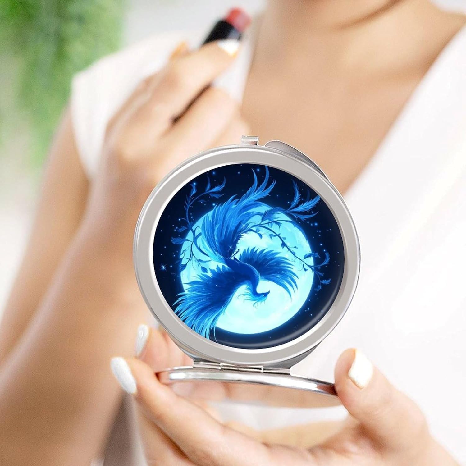 Iced Phoenixess Full Moon Compact Makeup Mirror Mini Foldable Cosmetic Mirror Portable Travel Mirror for Purse Pocket