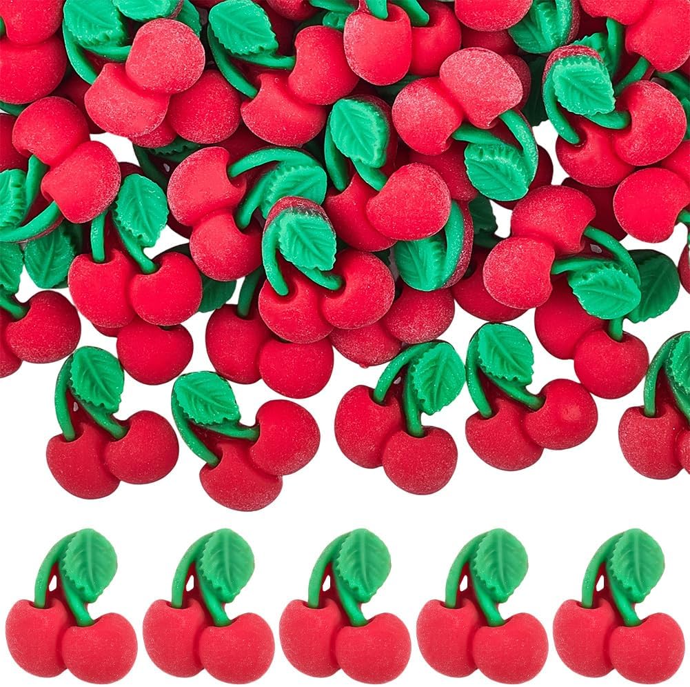 SUNNYCLUE 60Pcs Cherry Flatback Resin Charms Fruit Craft Embellishments 3D Red Food Kawaii Flat Back Small Crafts Cabochons Accessories for Jewelry Nail Art Hair Clips Scrapbook Phone Cases DIY Decor