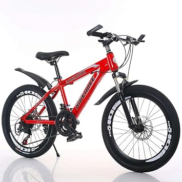 Mountain Bike for Men and Women, Variable Speed Sport Bike, High Carbon Steel, Full Suspension, with Mudguard Dual Disc Brakes, 20222426 Bicycles - Red 24inch