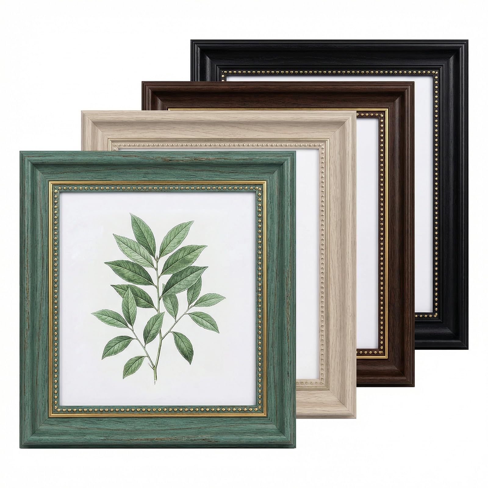 4 PCS Vintage Photo Frames Set, 4x4 Retro Square Picture Frames with Mount for Wall and Tabletop Display, 4 Colours Picture Frames for Home Office Living Room Décor (Black, Coffee,Wood White,Green)