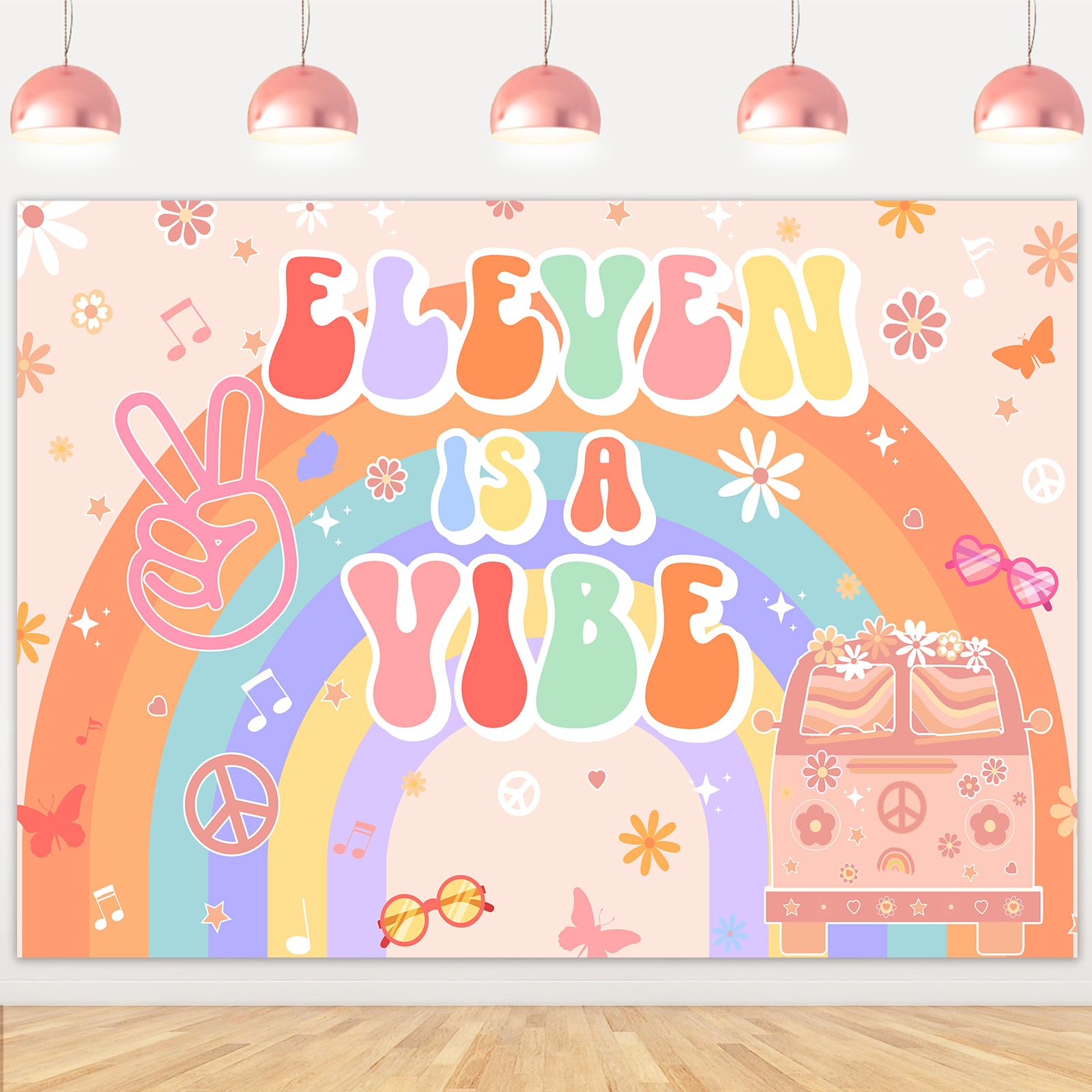Geburtstags-Hintergrund „Eleven Is A Vibe“ – 1,5 X 2,1 M, Grooviger Retro-Hippie-Style Zum 11. Geburtstag