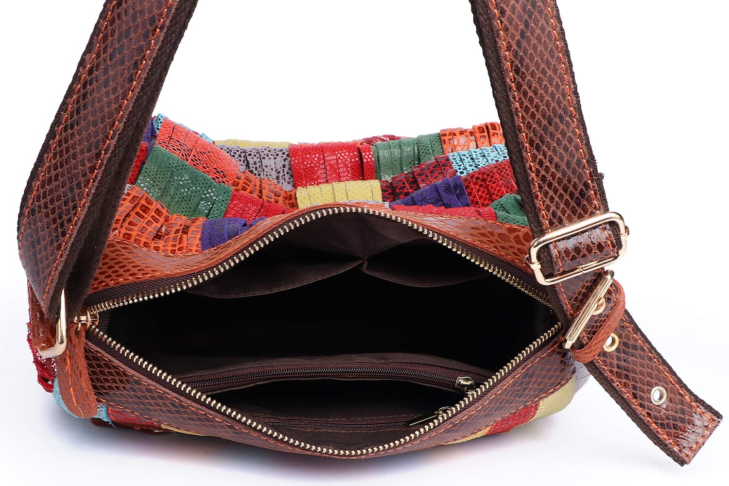Bolso de mano multicolor de Boston de cuero genuino de las mujeres Bolsos de Crossbody coloridos
