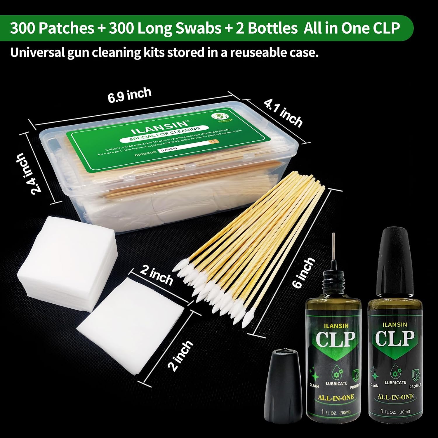 1700PCS gun cleaning supplies—1500PCS Gun Cleaning Patches +200PCS Gun Cleaning swabs,2"x2"Lint Free Gun Cleaning Rags,6"Long Cotton swabs for 9mm and All Caliber of Firearms.Gun Cleaning Kit image 2