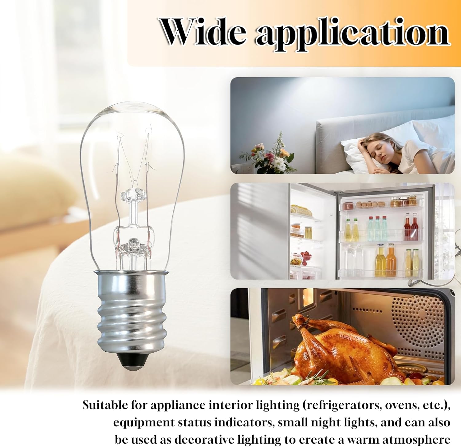 4pcs Clear Indicator Bulb 120 V, 10 W, E12 Base, S-6 Shape,1.83" x0.75”