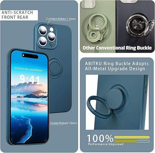 Miniatura 6 de ABITKU Funda de silicona compatible con iPhone 15 Pro (6.1 pulgadas), soporte de anillo, incluye cuerda, elegante y duradera, adecuada para mujeres