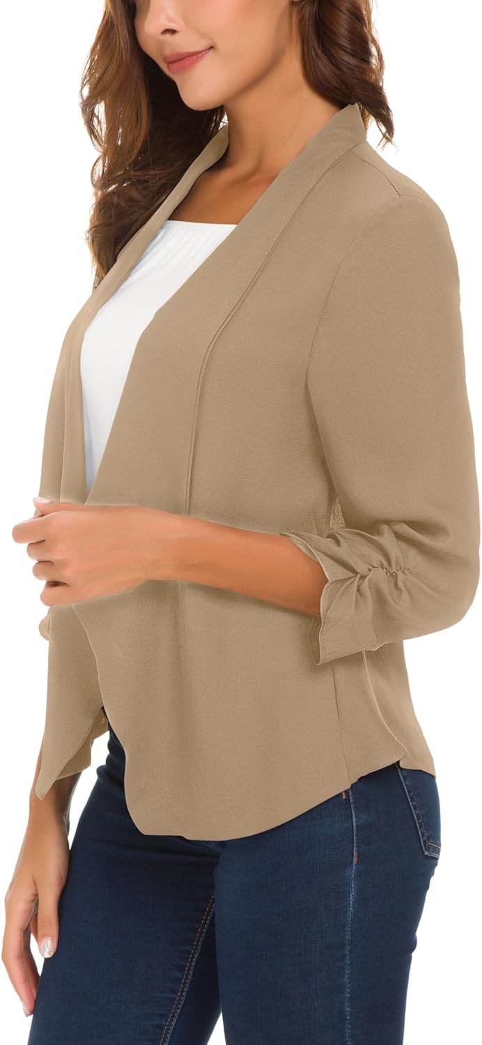 Urban CoCo Women's Ruched Sleeve Lightweight Thin Chiffon Blazer - Image 3