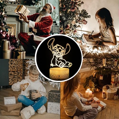 Miniatura 5 de Figura de anime de Lilo and Stitch de dibujos animados Kawaii Stitch con ilusión óptica 3D LED para decoración de dormitorio lámpara de mesa para