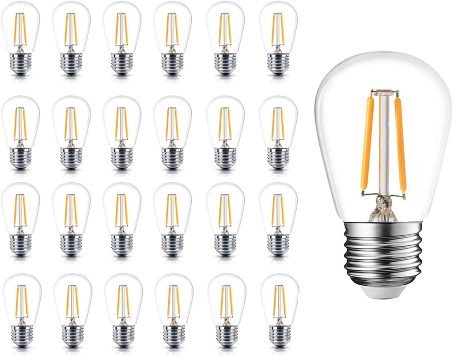 S14 Led Light Bulbs, 24 Pack Dimmable Edison Glass Bulbs for Waterproof Outdoor String Lights, 1.5W Replacement Incandescent Bulb (11w - 30w), Warm Color 2200k - UL Listed