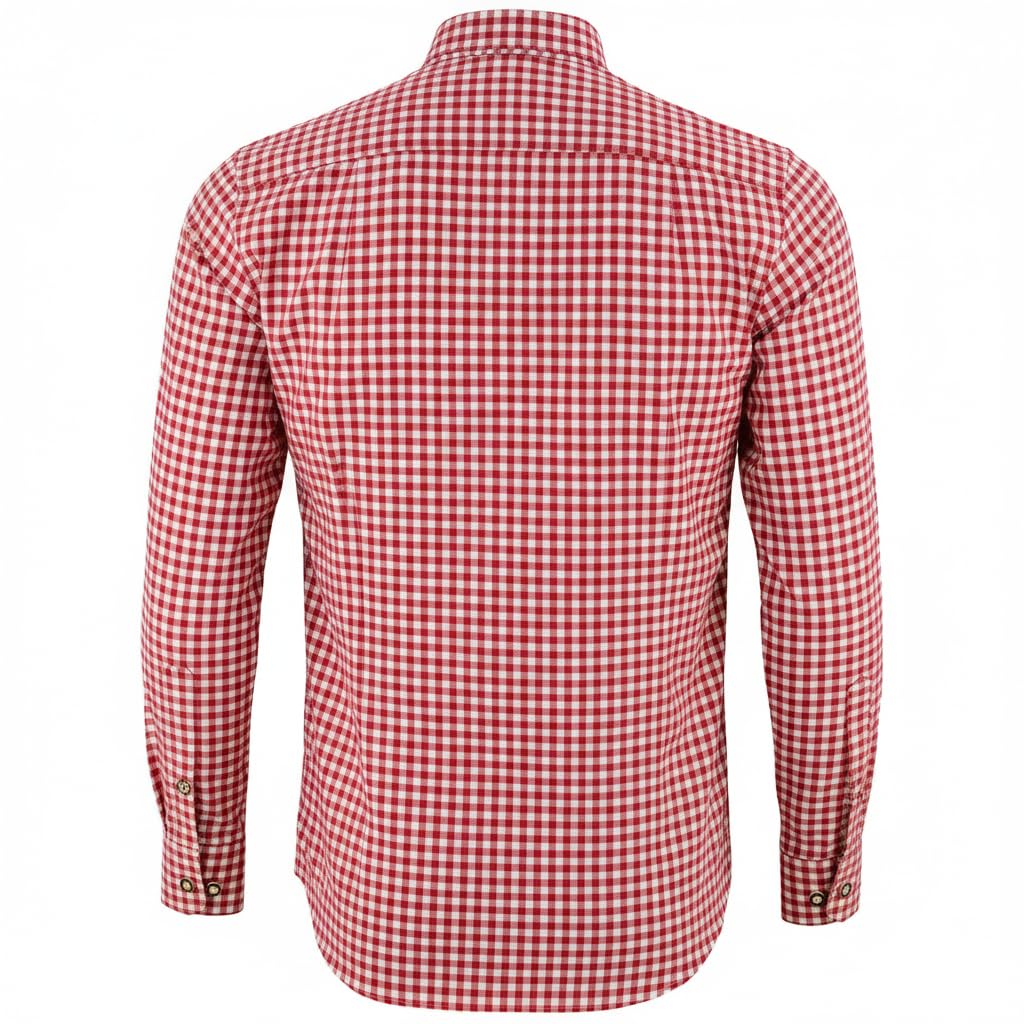 German Wear Trachtenhemden für Herren mit Langen Ärmeln, klassisches Karomuster, hochwertige bayerische Mode mit Hirsch-Stickerei und kardieten Ärmeln