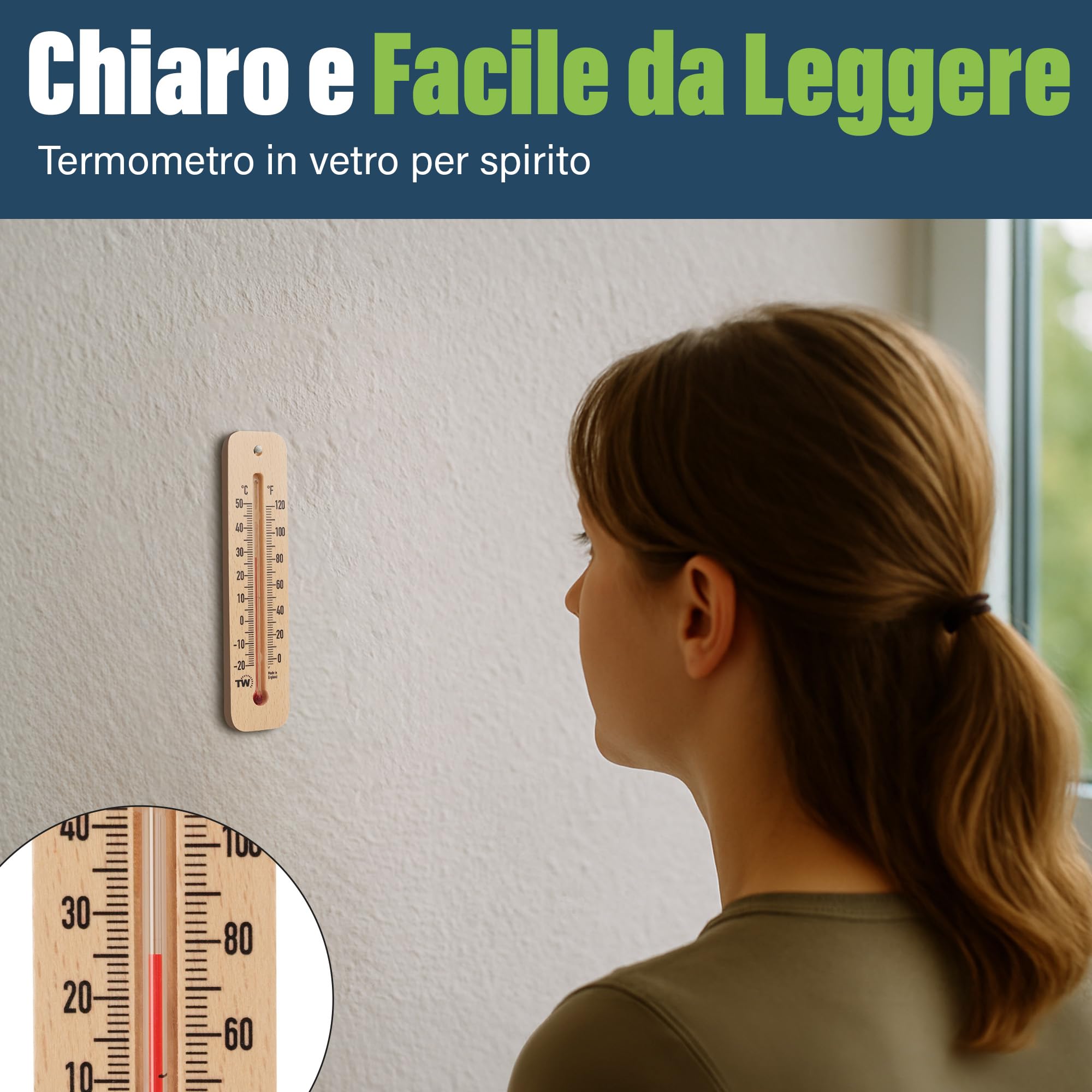Termometro in legno per temperatura ambiente interno esterno casa ufficio giardino serra garage