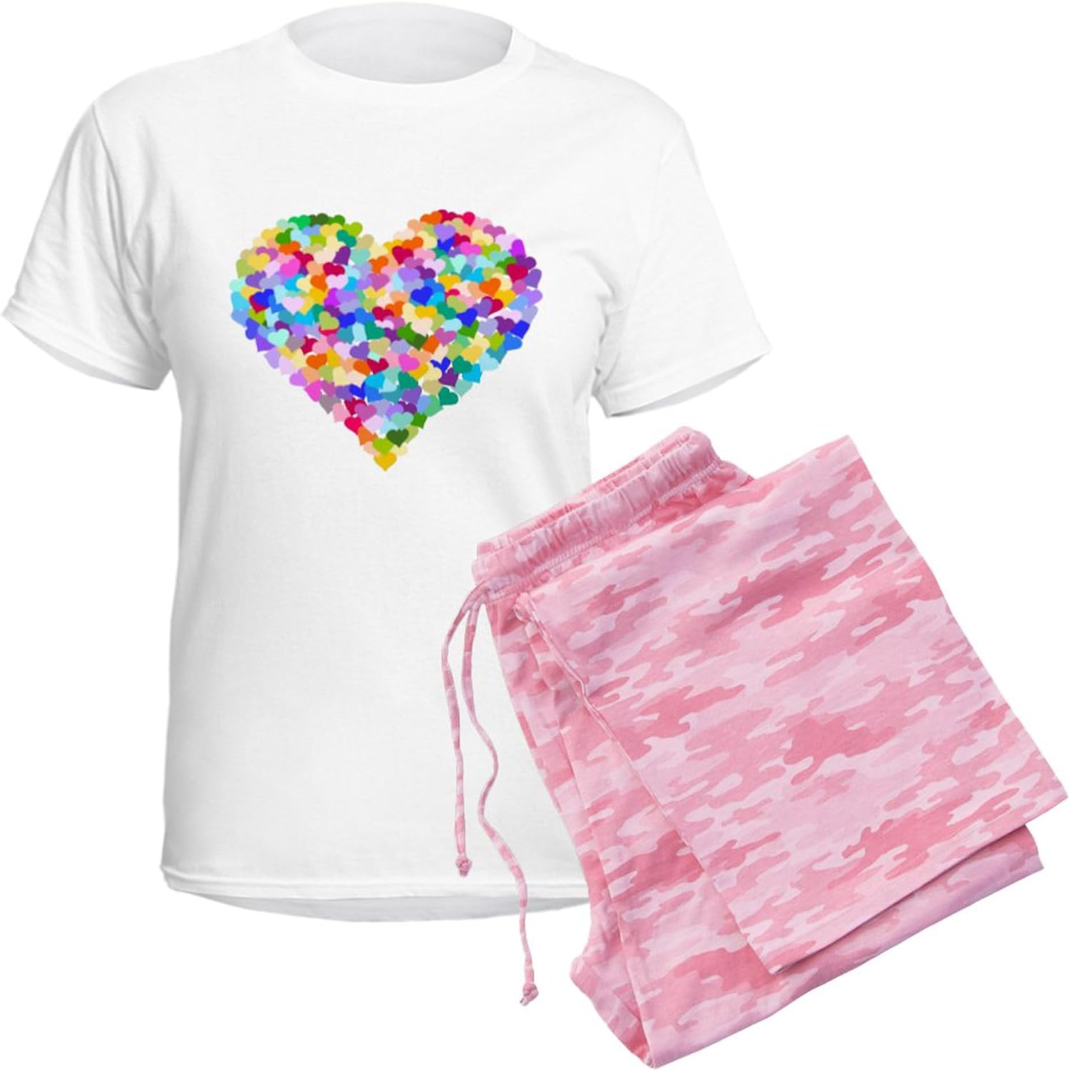 CafePress Rainbow Heart Of Hearts Women's Light Pajamas Women's Novelty Cotton Pajama Set, Comfortable PJ Sleepwear