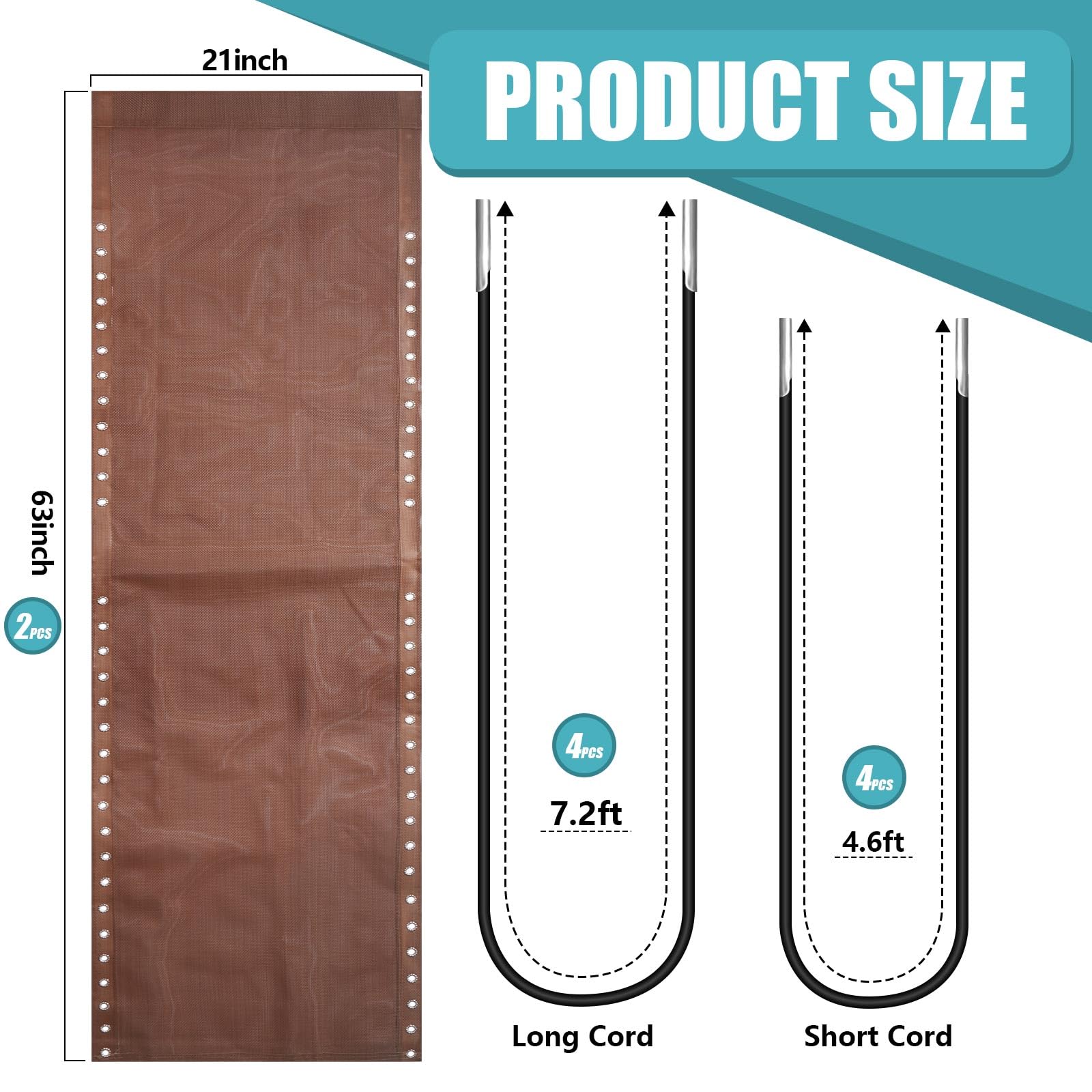 Queekay 2 pezzi Zero Gravity tessuto di ricambio per sedia, 160 cm x 53,3 | Kit di riparazione per sedie da giardino in tessuto a rete, con 8 corde elastiche, per patio, reclinabile, prato, piscina