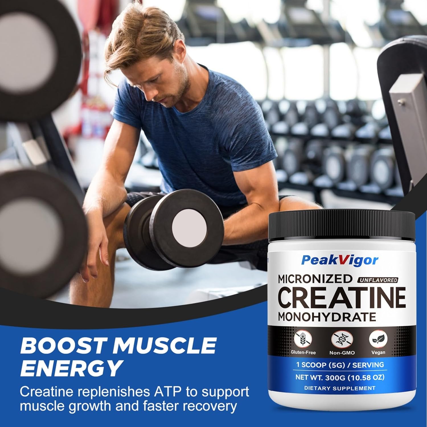 100% Pure Micronized Creatine Monohydrate Powder,5000mg Per Serving Creatine for Women & Men,60 Servings, Unflavored-Daily Creatine Supplement,Third-Party Tested
