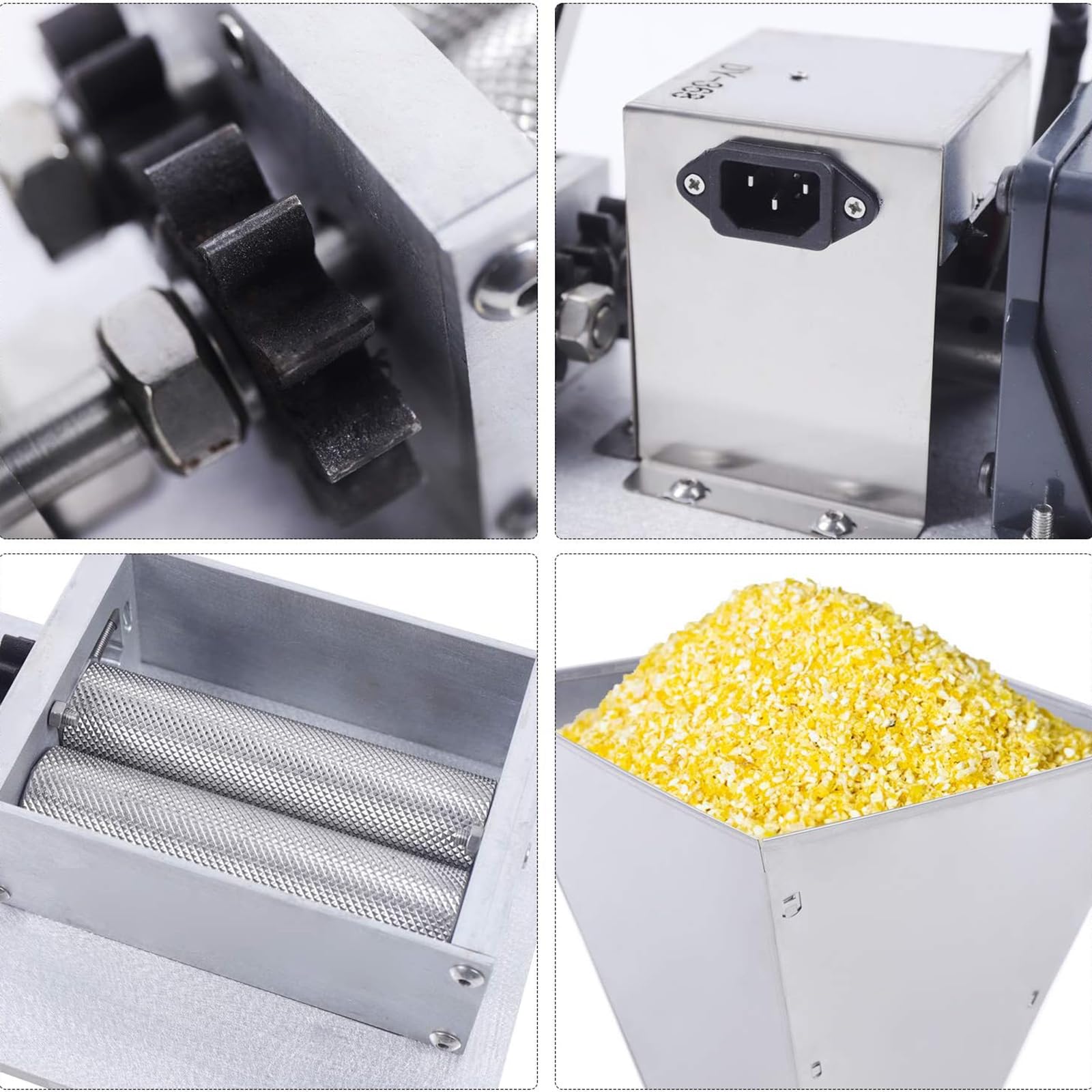 Broyeur À Grains Électrique 50 DB, Moulin À Malt À 2 Rouleaux, 60 W, 75 TR/Min, 4 L, en Acier Inoxydable, Rouleaux Réglables, pour Broyer Le Blé, Le Riz Et Le Sorgho.