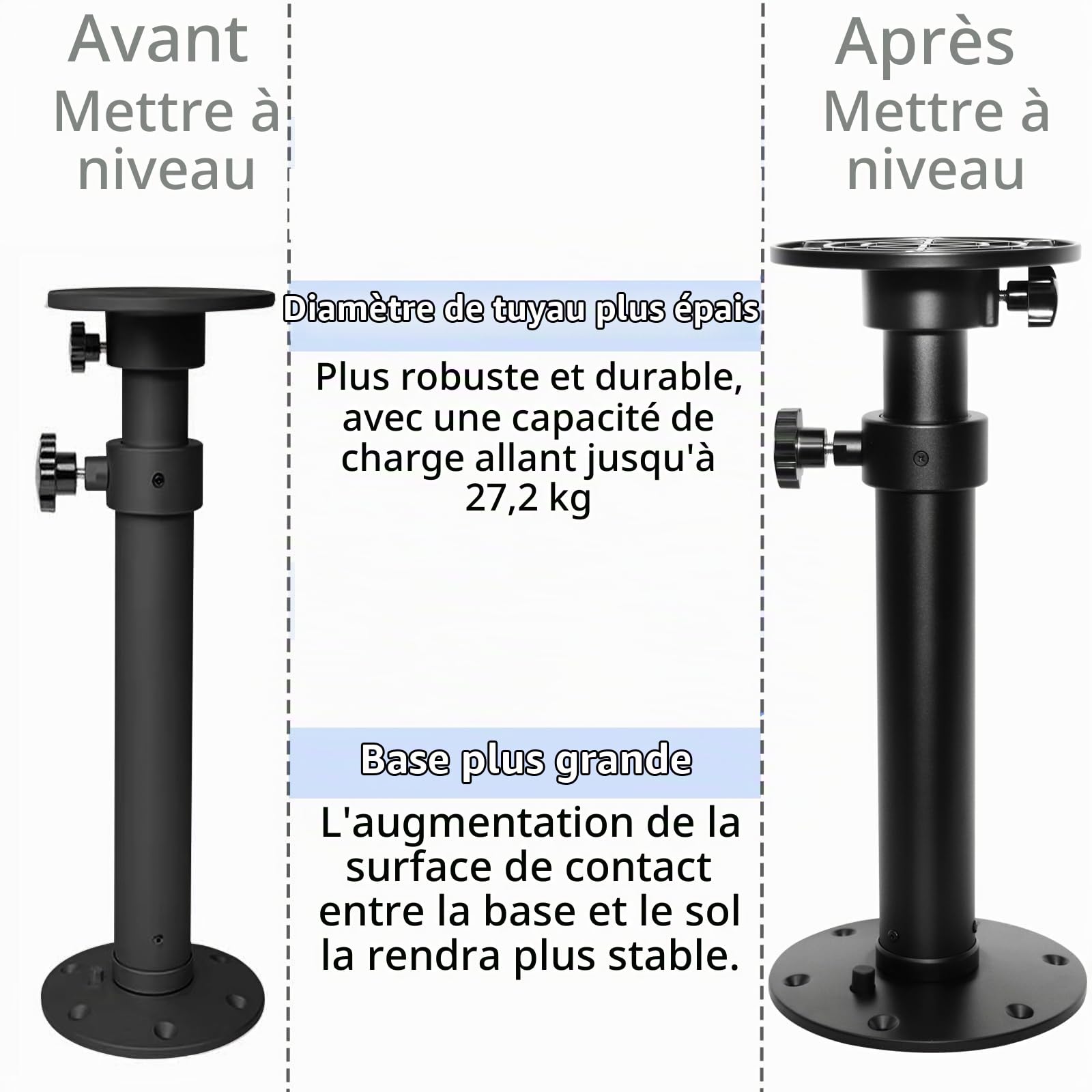 Pieds de table de bateau améliorés pour camping-car, pieds de table amovibles et réglables en alliage d'aluminium pour camping-car, cadre de montage de base de 45 à 70 cm de hauteur