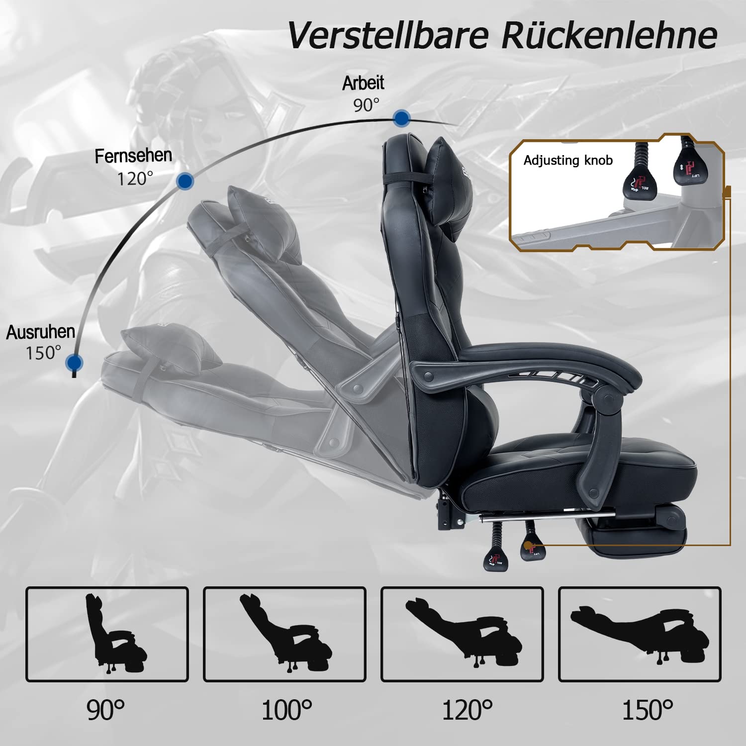 YUSING Gaming Stuhl Bürostuhl Massage Chefsessel Drehstuhl mit Fußstütze 150 kg