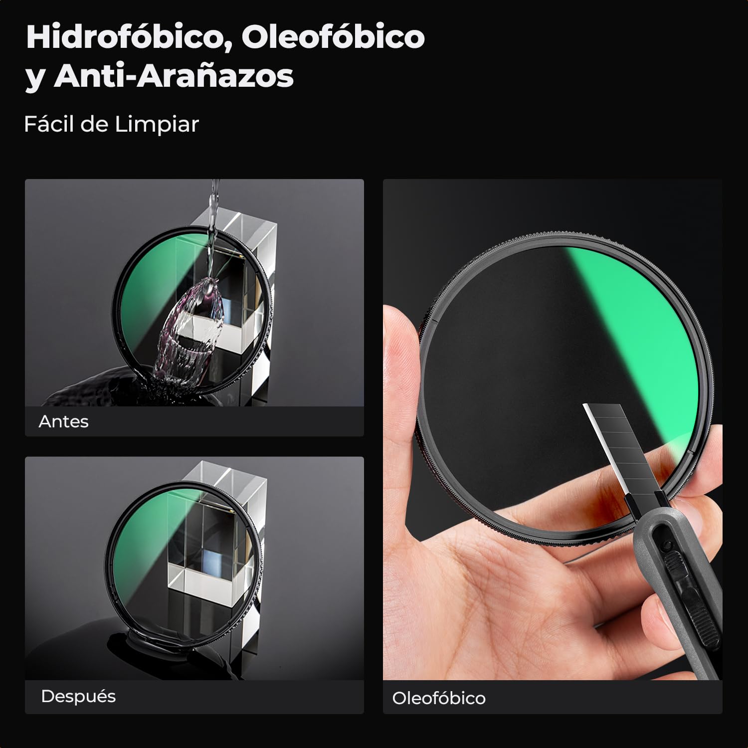 K&F CONCEPT Nano-Dazzle 58mm Filtro Polarizador Circular con Tapa de Lente | Filtro CPL de Vidrio Óptico con Revestimiento Nano con Un Paño de Limpieza - FC501