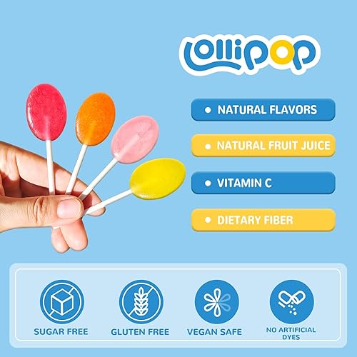 Miniatura 4 de DC24 DAILY CARE Paletas sin azúcar con vitamina C, chupetines saludables con xilitol, dulces duros con sabor a fruta surtidos para niños, sin OGM,