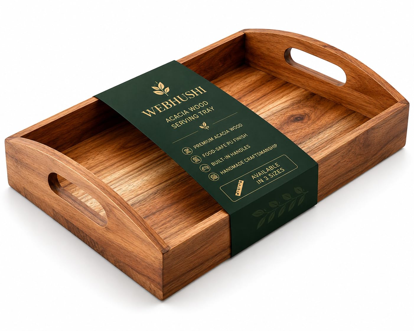 Vassoio da portata in legno di acacia, 40,6 cm, con rivestimento in poliuretano naturale per alimenti, marrone
