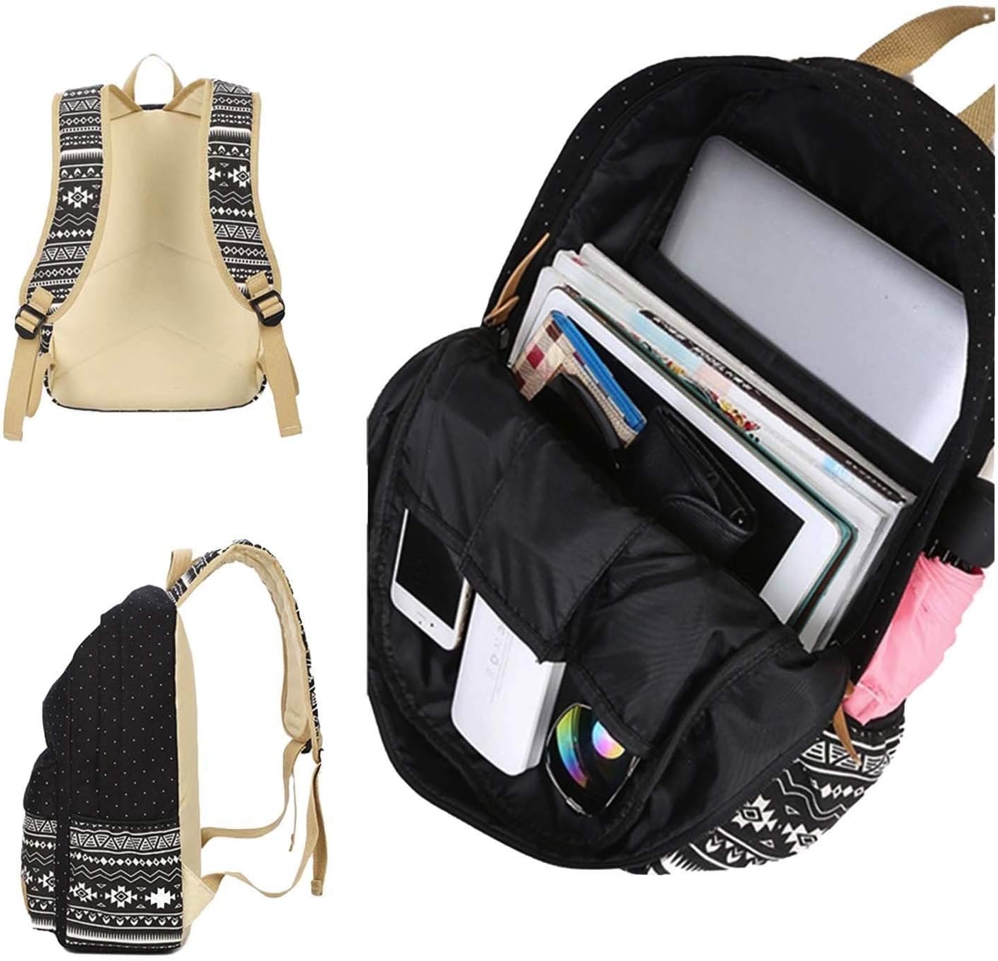 Boy Girl Woman Backpack Canvas Lunch Bag Pouch Bag 3 Pcs Set Backpack for College Students