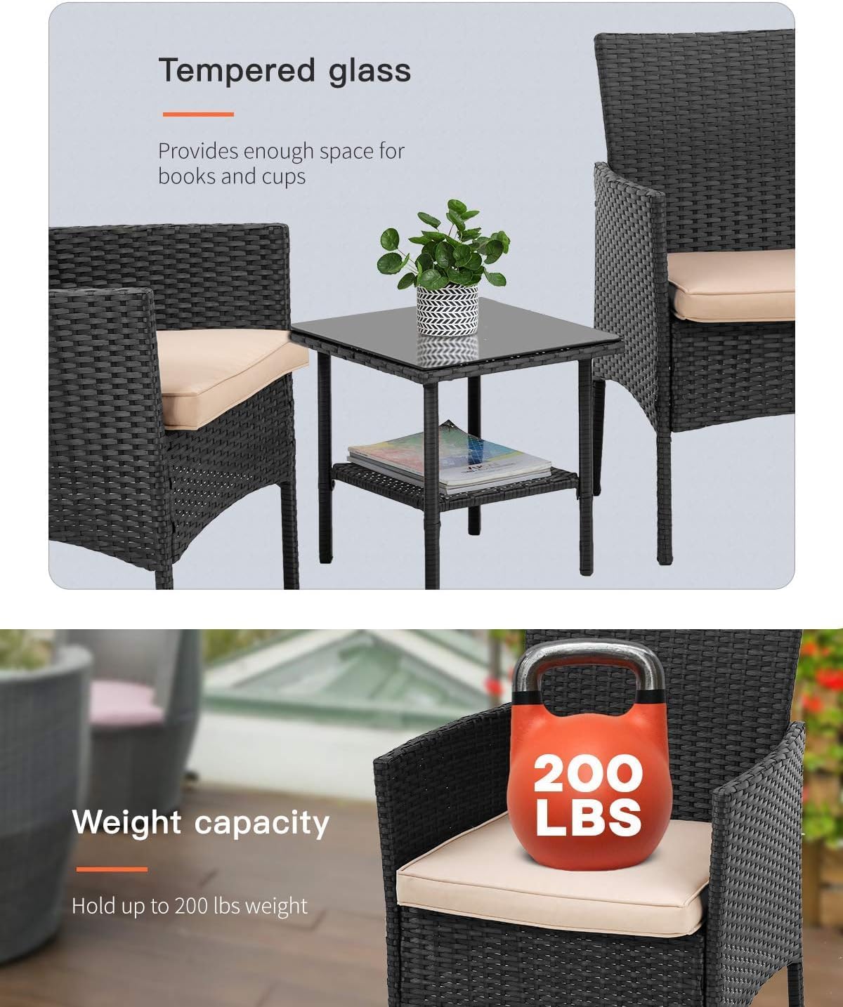 A Three-piece Furniture Set, Featuring Rattan Dining Chairs and A Coffee Table, Suitable for Patios, Backyards, Etc.