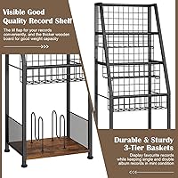 Vista 2 de Estante de Almacenamiento de Discos de Vinilo de 3 Niveles con Estante de Exhibición, Soporte de Discos de Alambre Resistente con Capacidad