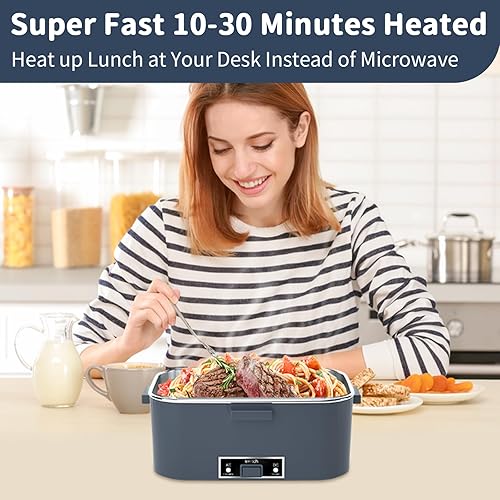 Miniatura 7 de Fiambrera eléctrica calentada de 100 W  3 en 1 1.8 L, calentador de alimentos portátil para adultos, 12 V24 V110 V con tapa de compartimento a